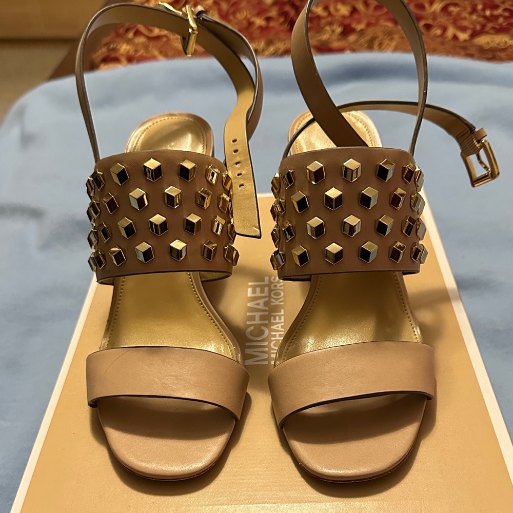 Michael Kors Gold and Tan Studded Heels